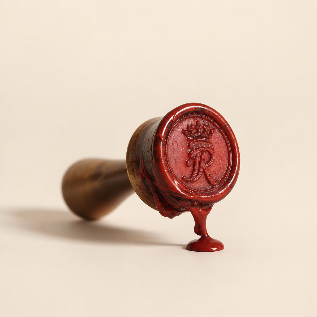 A close-up of a wooden wax seal stamp with red wax dripping from the seal, symbolizing official approval or authority, representing Philippine politics faces turmoil as VP Sara Duterte's impeachment, a flood control corruption scandal, and China tensions spark outrage and public skepticism.